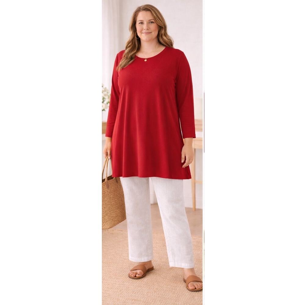 Eileen Fisher Red Tunic Top 1X Flowy Minimalist 3/4 Sleeve Plus Size